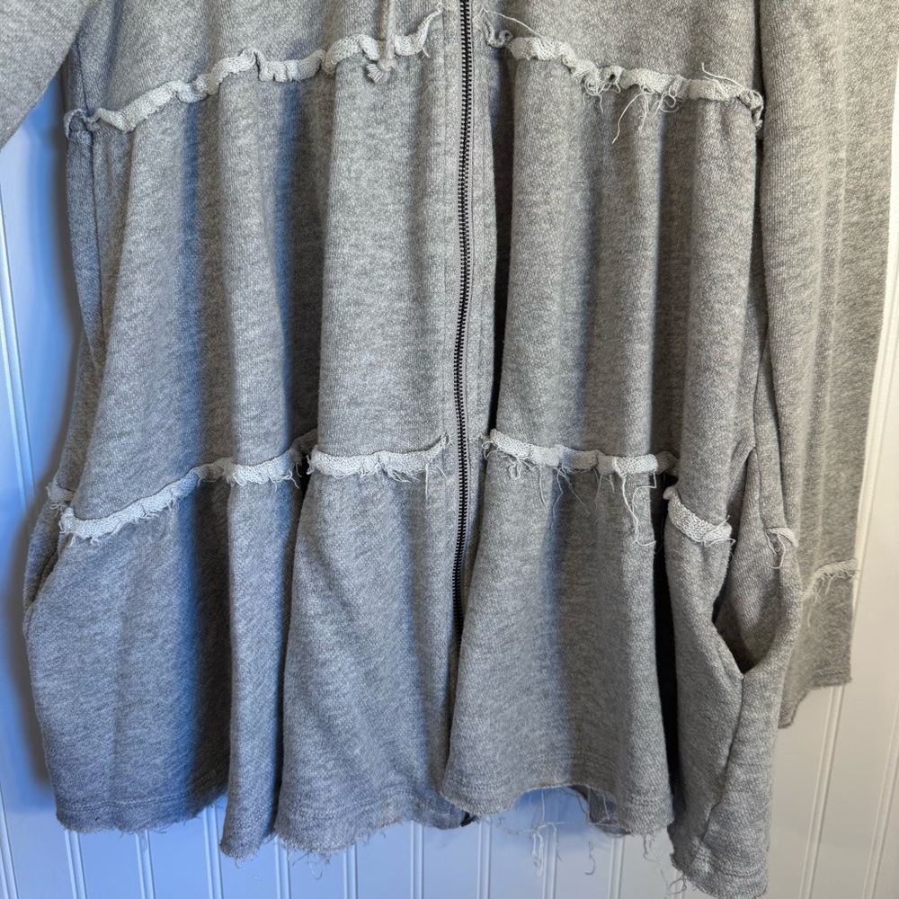 Free People Tiered Trapeze Zip-Up Hoodie Swearer Gray  Women’s Size Small - Picture 4 of 12